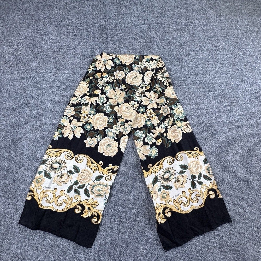 Vintage 80s‎ J.G. Hook Scarf Floral Baroque Black Gold Beige Oblong 52x9 Preppy